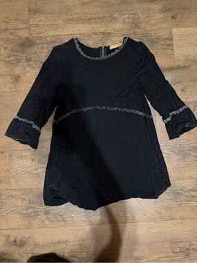 Black Embroidered Scoop Neck Women's Top